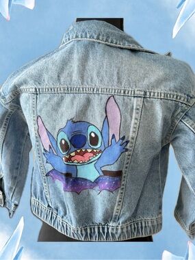 Kids Hand Painted Denim Jacket with Stitch